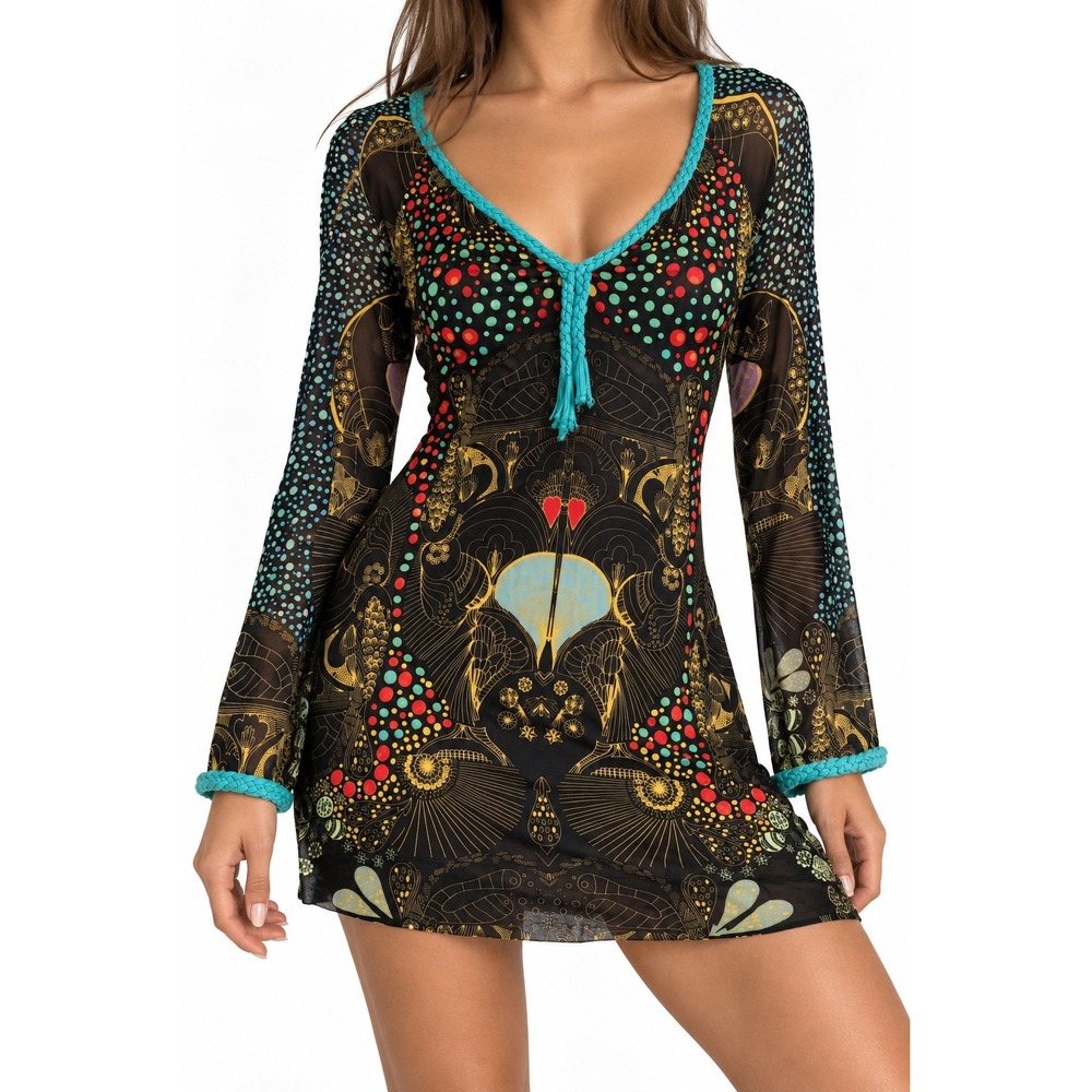 Euro Y2K Custo Barcelona Mini Dress Small Psychedelic Vintage Graphic Print